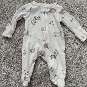 Cream Farm Animal Footed One-Piece